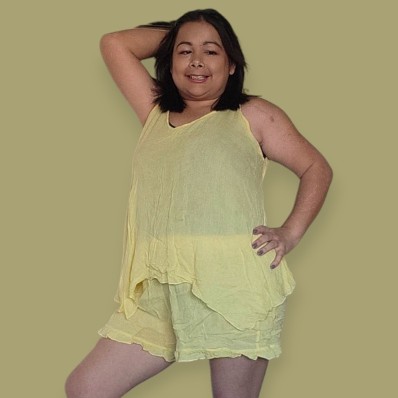 Womend XXL Sunny Yellow Sleeveless Top and Shorts Pajama Sey - Picture 4 of 10